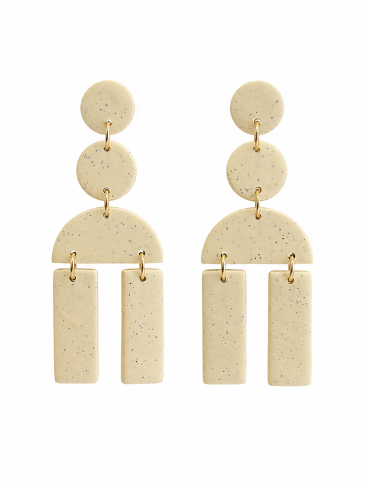 Cream Boho Clay Dangle Earrings