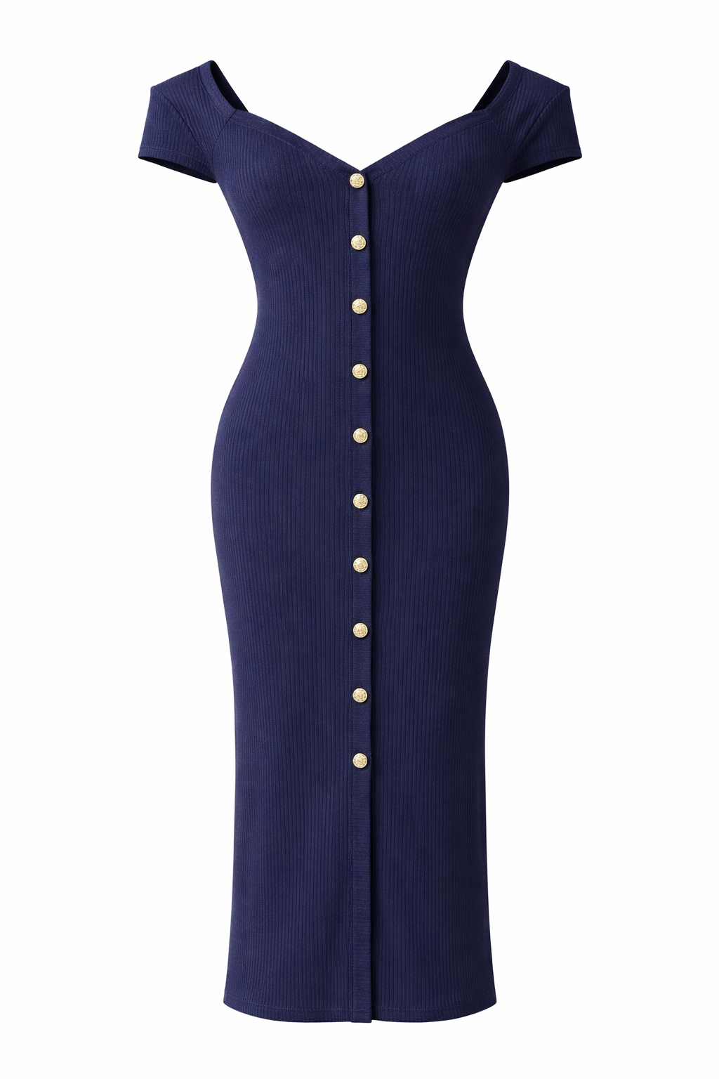 Ribbed Button Midi Dress
