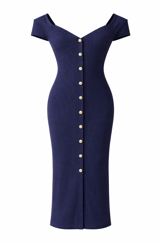 Ribbed Button Midi Dress