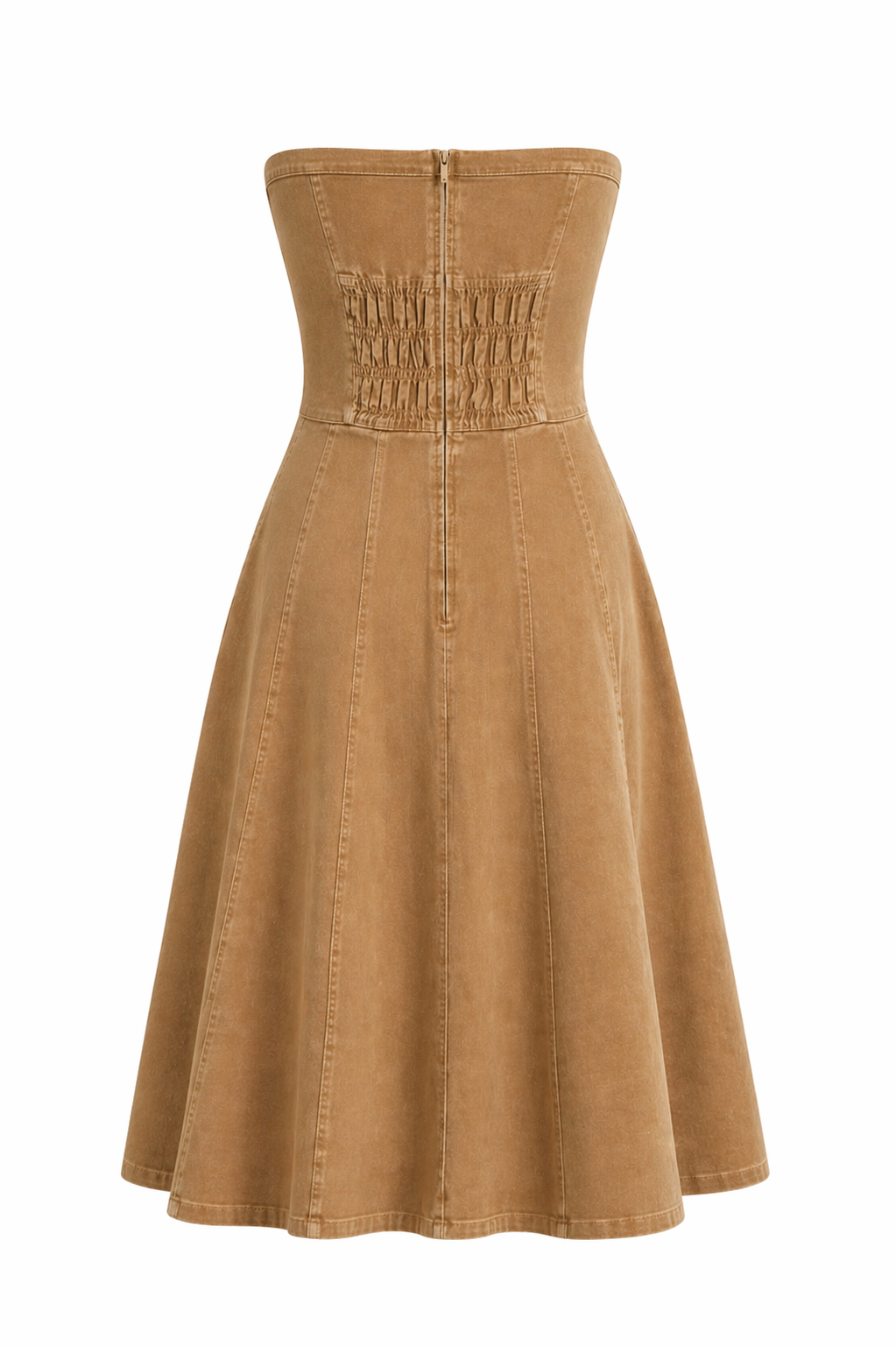 Brown Strapless Denim Skater Dress