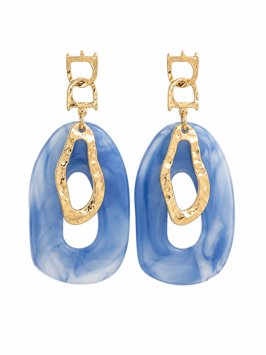 Blue and Gold Oval Dangle Earrings
