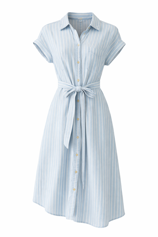 Stripe Denim Tie Button Dress