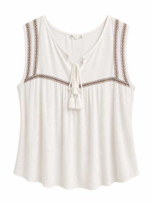 Tie-Front Embroidered Blouse