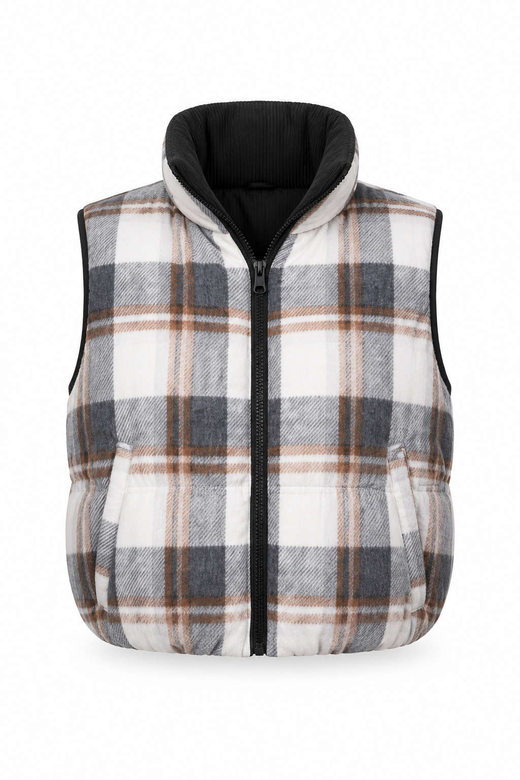 Corduroy Reversible Plaid Puffer Vest