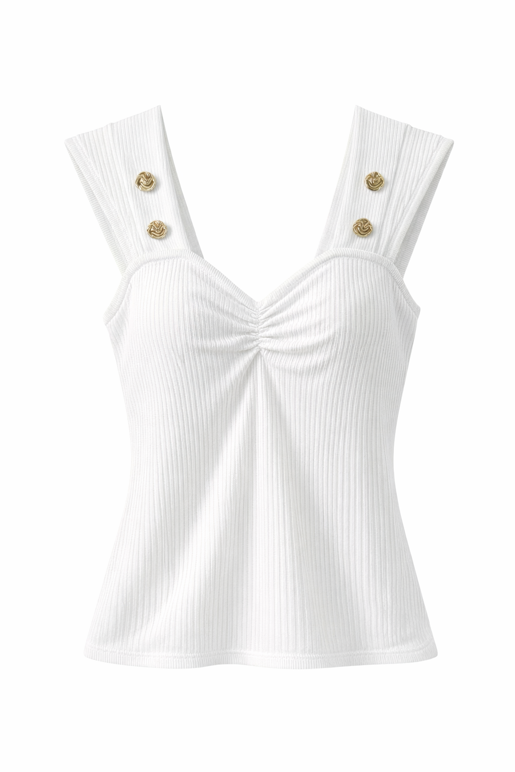 White Gold Button Ribbed Top