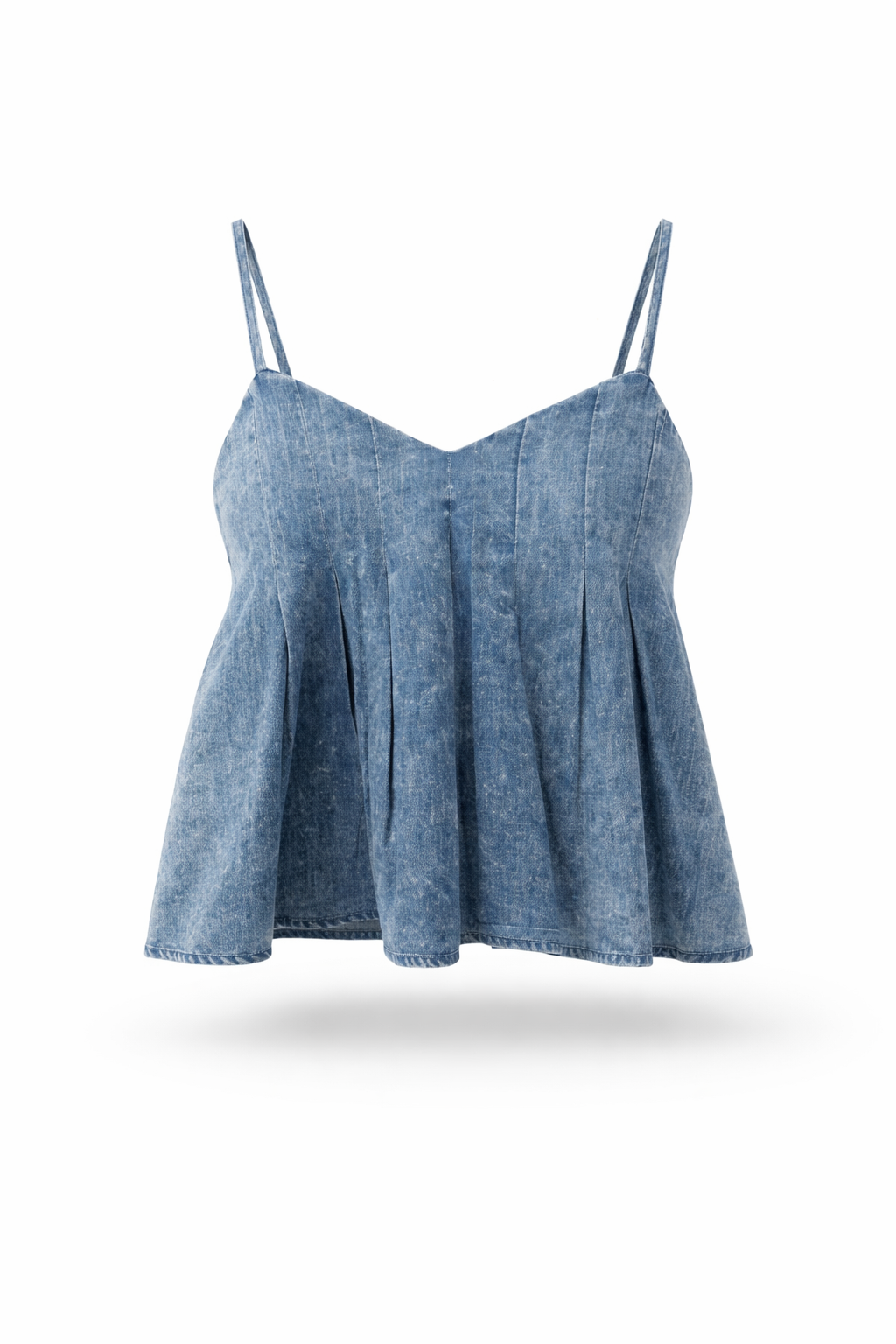 Blue Washed Denim Ruffle Crop