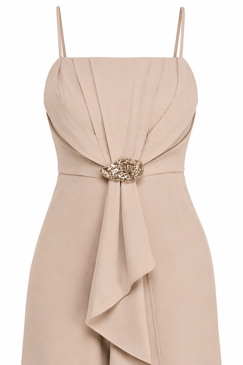 Gold Accent Front Ruffle Drape Jumper