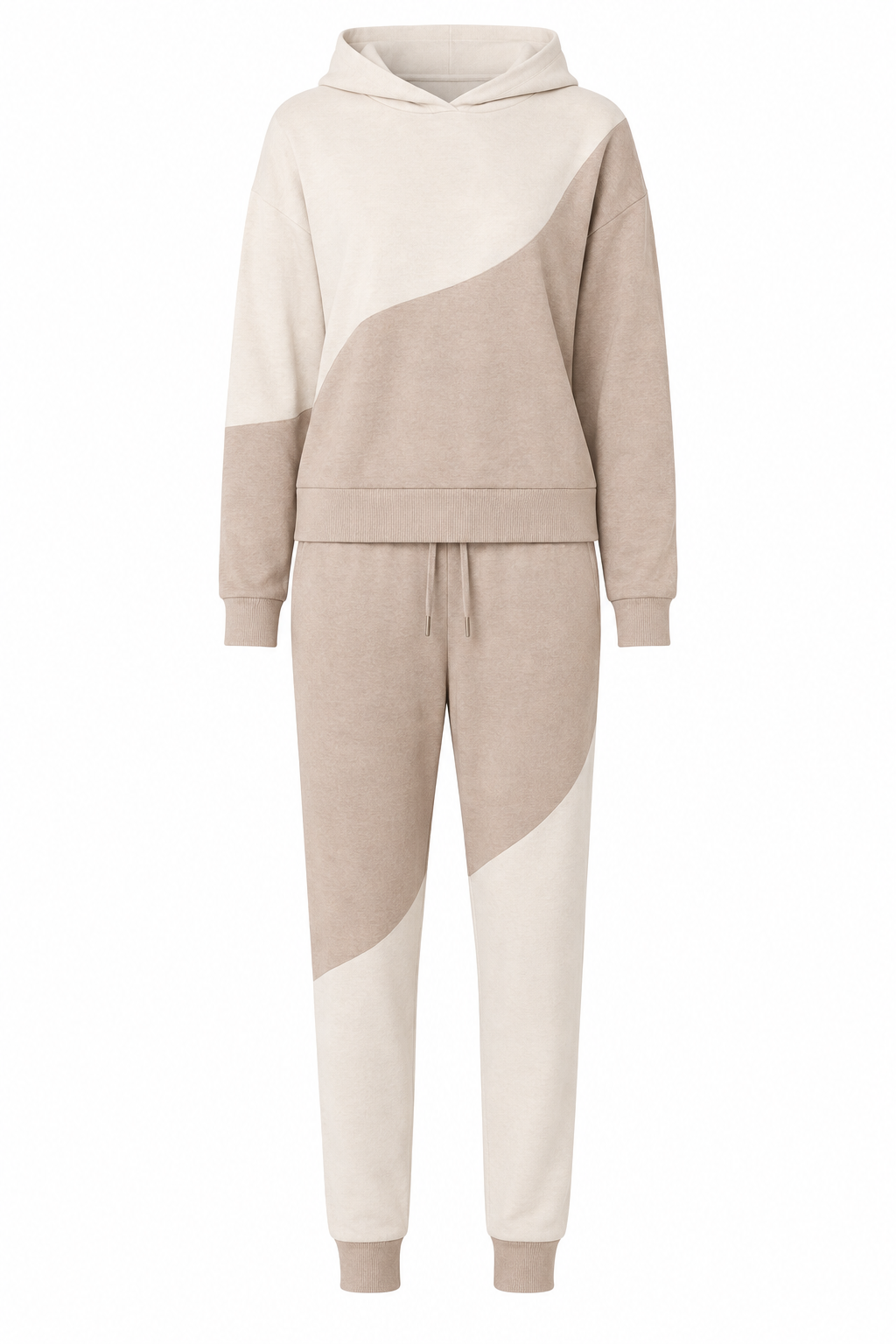 Asymmetrical Two Tone Hooded Sweat Suit Set