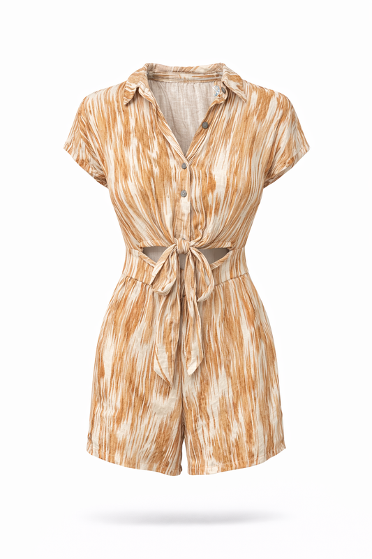 Multi Color Brush Stroke Tie Romper