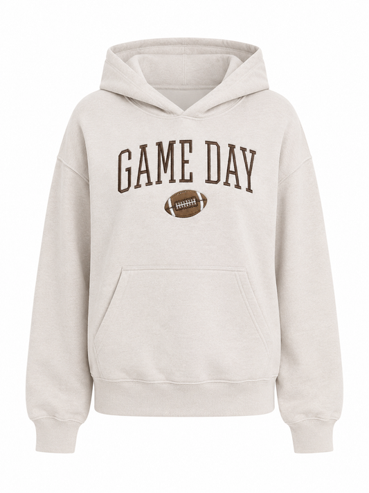 Beige Game Day Embroidered Hoodie