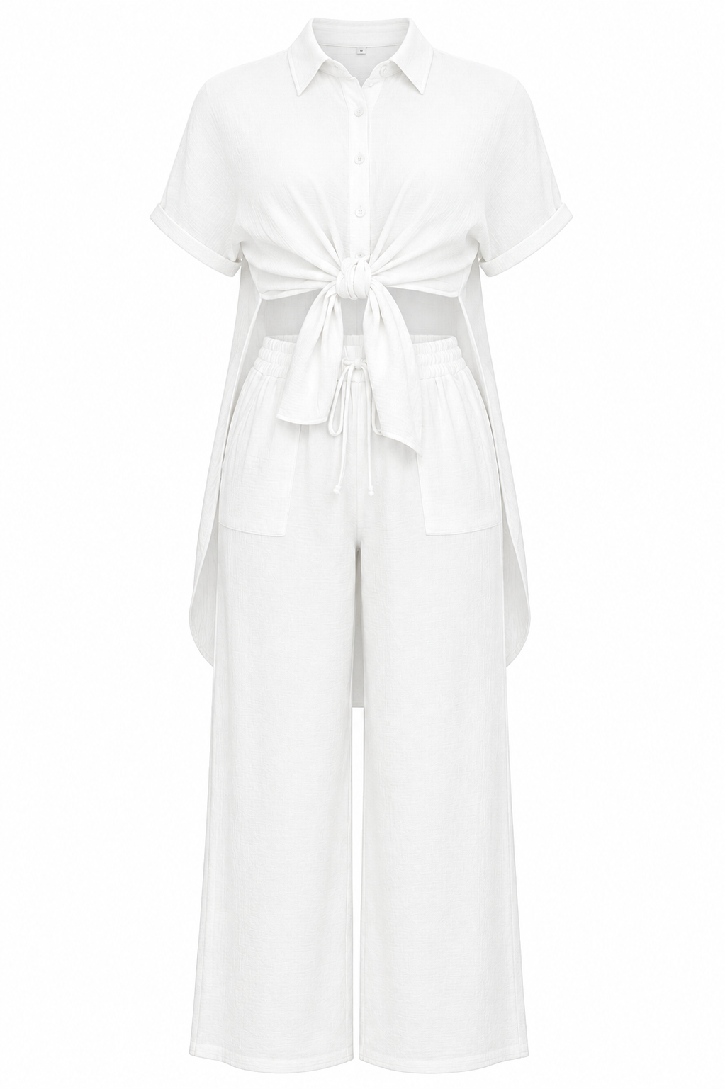 Button Down Back Slit Two Piece Pants Set