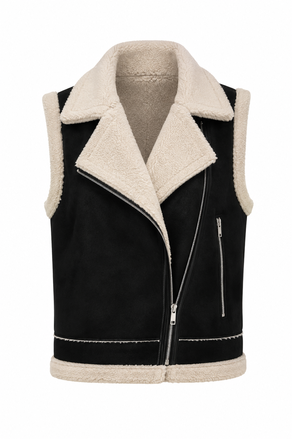 Faux Suede Sherpa Trim Vest