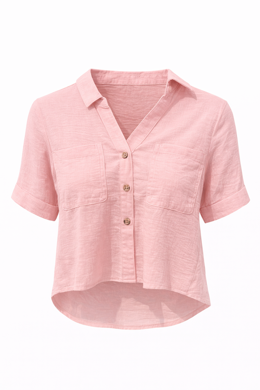 Cargo Linen High-Low Crop Shirt