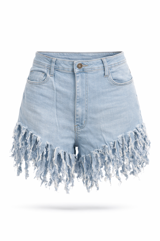 Distressed Fringe Stretch Shorts