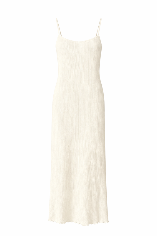 Cream Textured Midi Dress