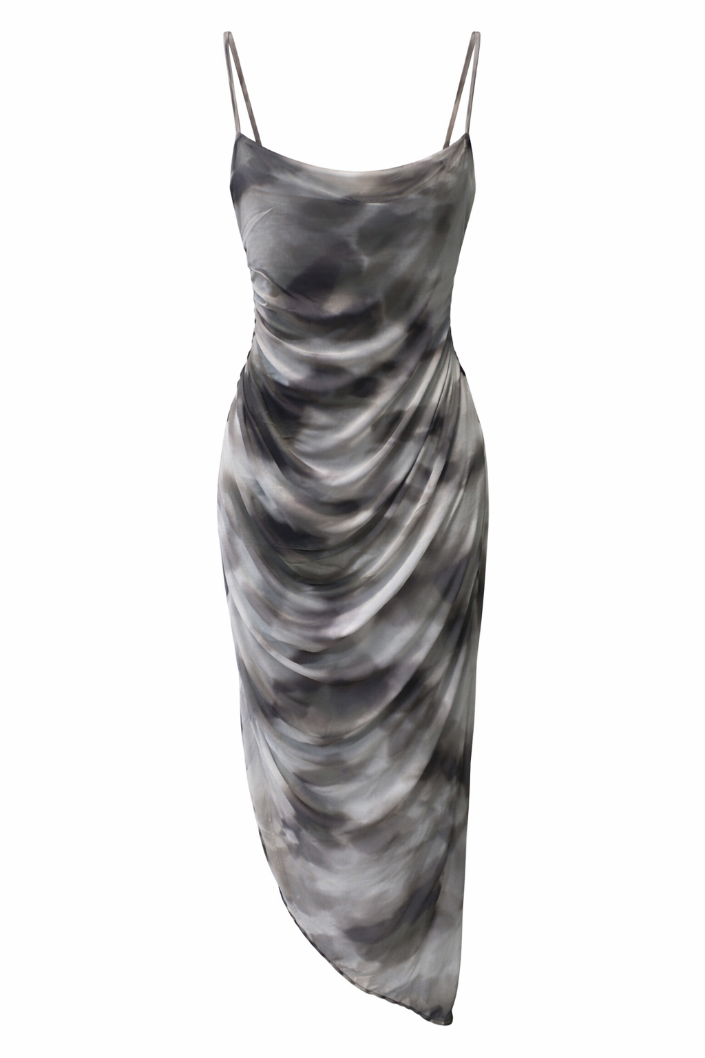 Tie Dye Asymmetrical Mesh Midi Dress