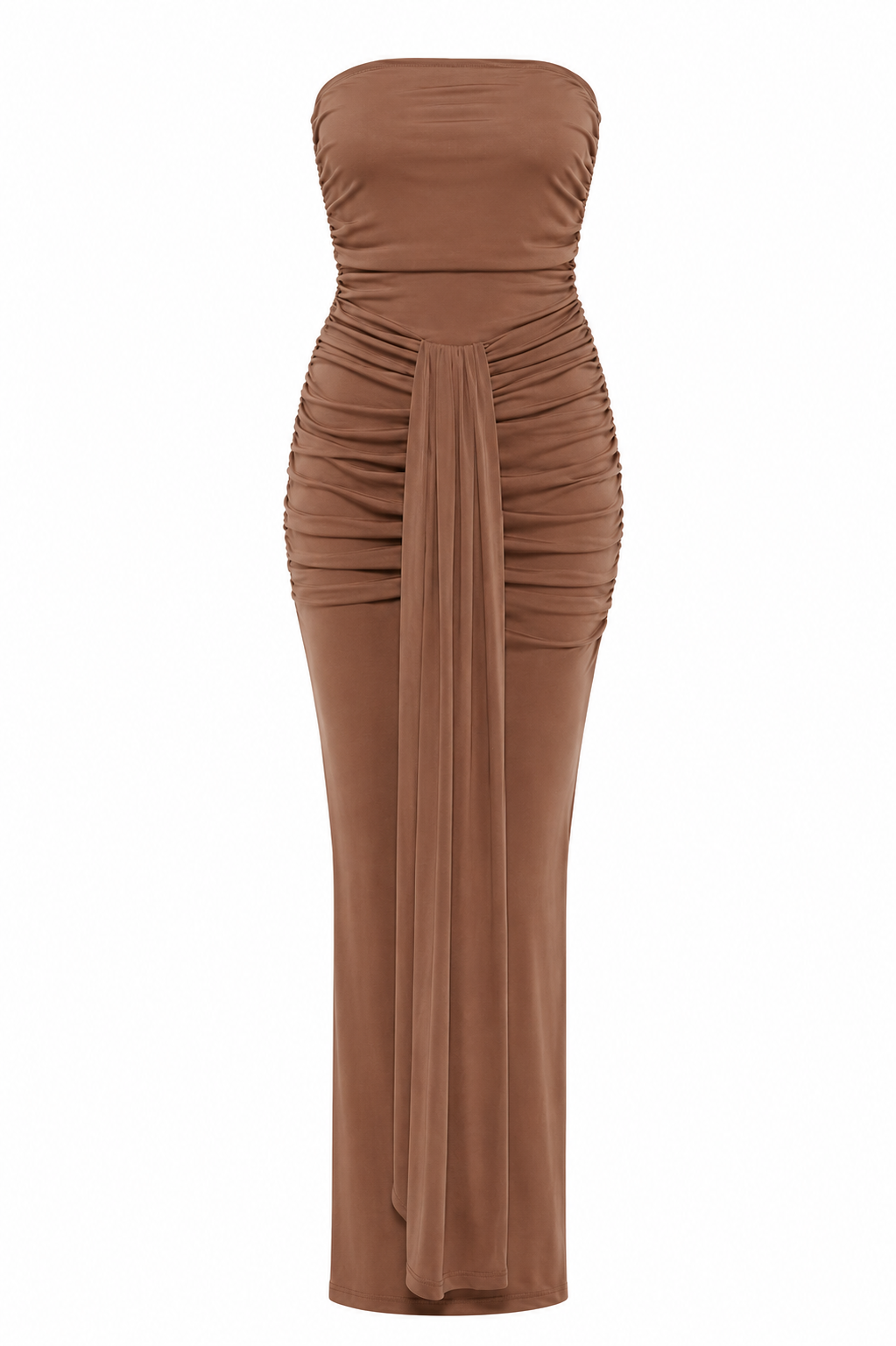 Mesh Strapless Drape Maxi Dress