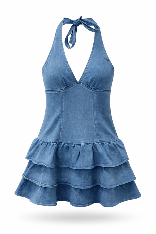 Denim Ruffle Mini Dress