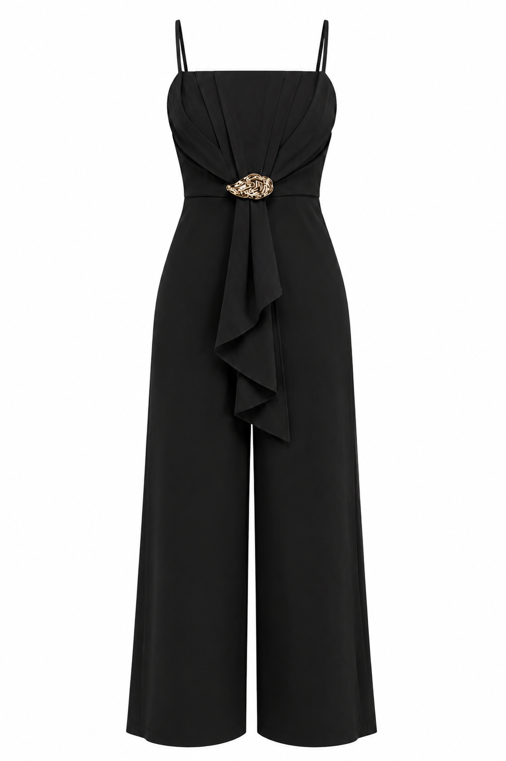 Gold Accent Front Ruffle Drape Jumper