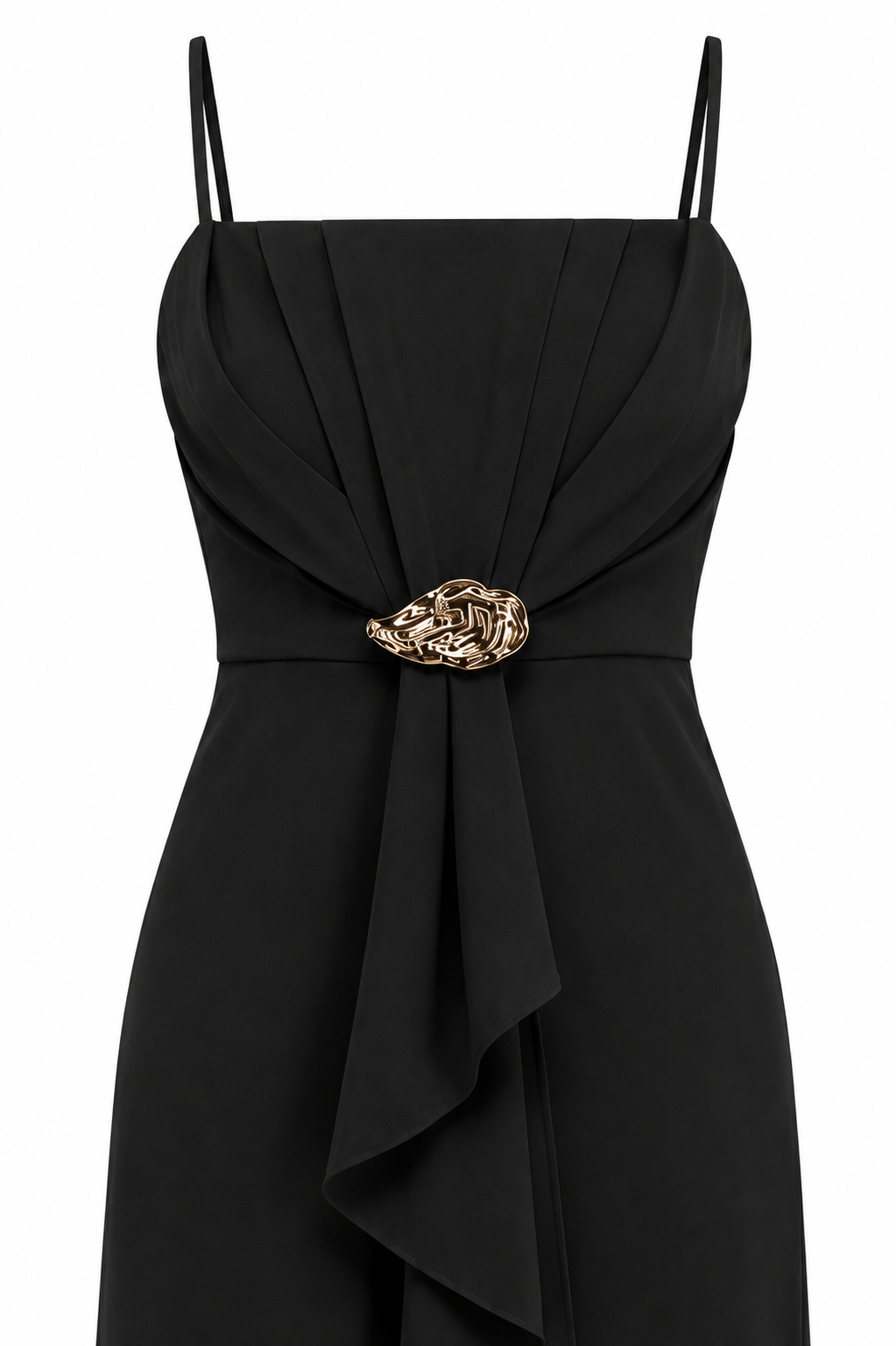 Gold Accent Front Ruffle Drape Jumper