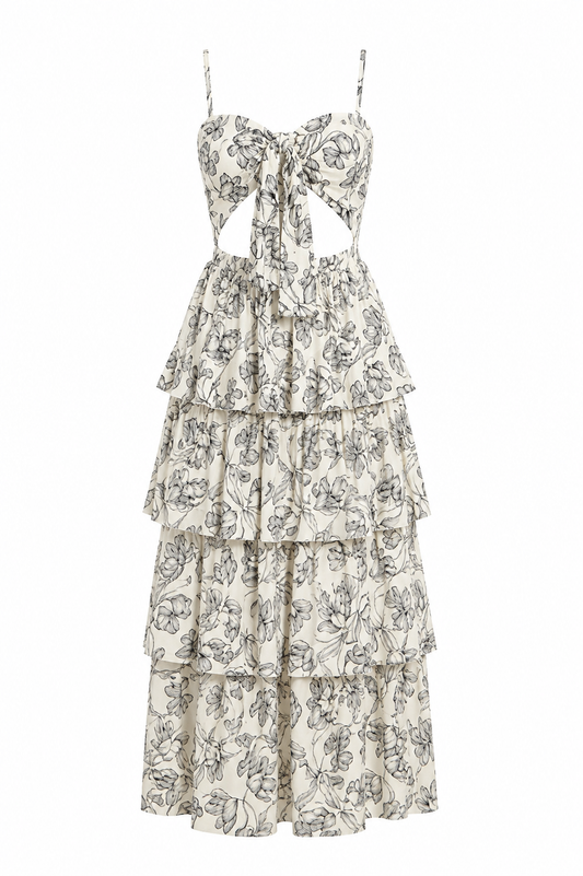 Floral Print Front Knot Tie Maxi Dress