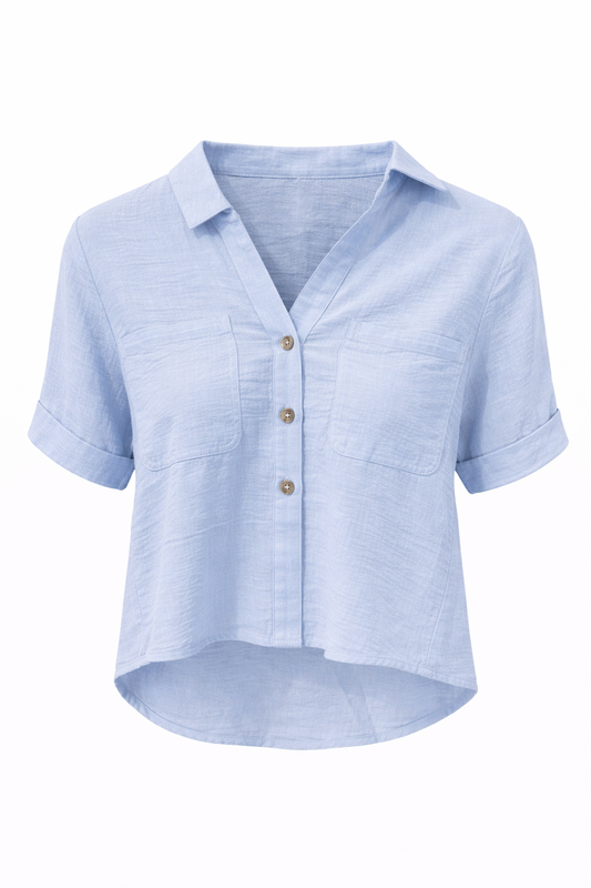 Cargo Linen High-Low Crop Shirt