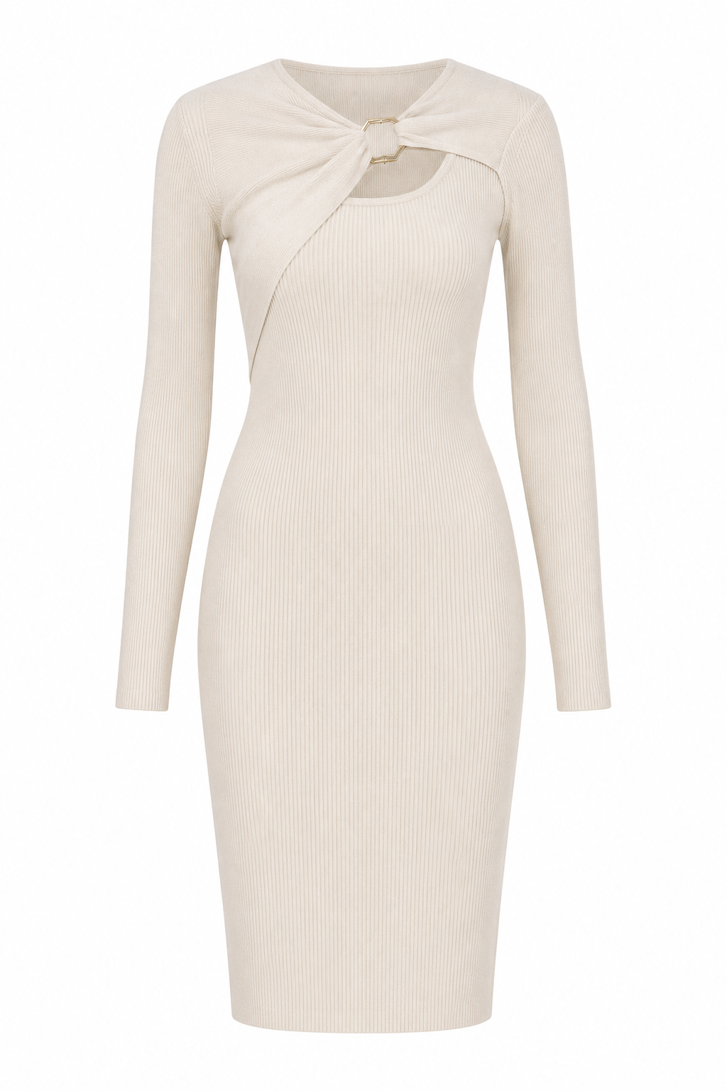Ribbed Overlay Gold Accent Sweater Dress