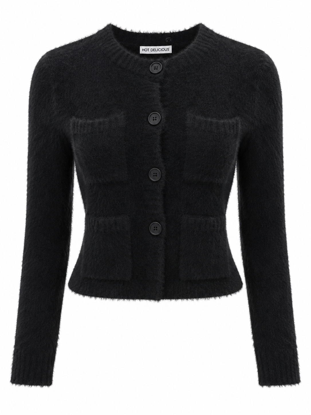 Knit Fuzzy Four Pocket Button Sweater