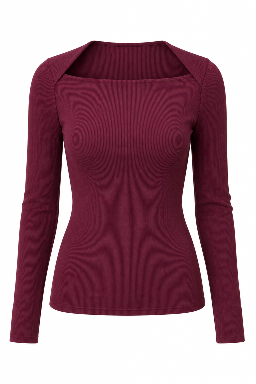 Slit Neck Ribbed Long Sleeve Top