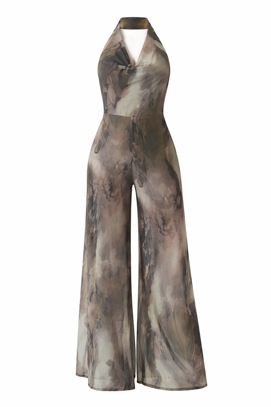 Mesh Print Marble Halter Jumper