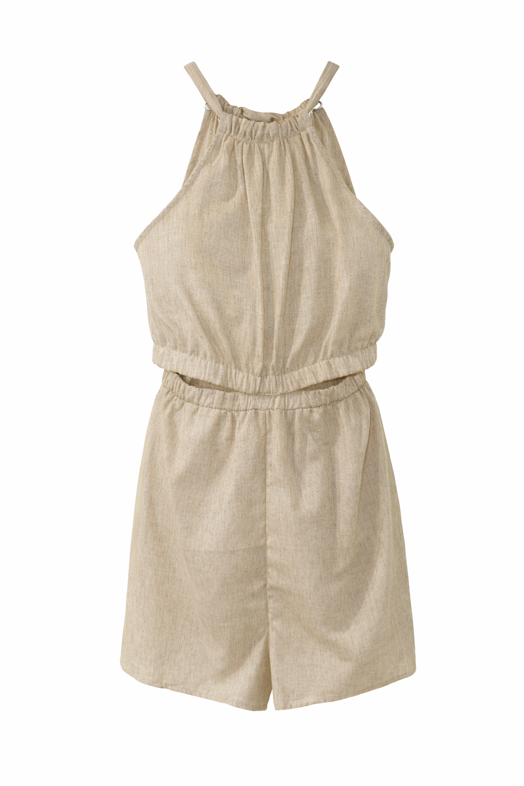 Tan Halter Cut Out Linen Romper