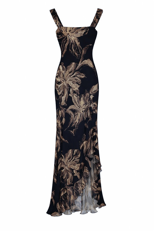 Floral Ruffle Split Maxi Dress