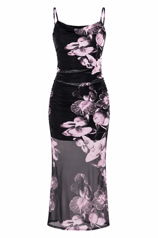 Black Floral Open Back Maxi