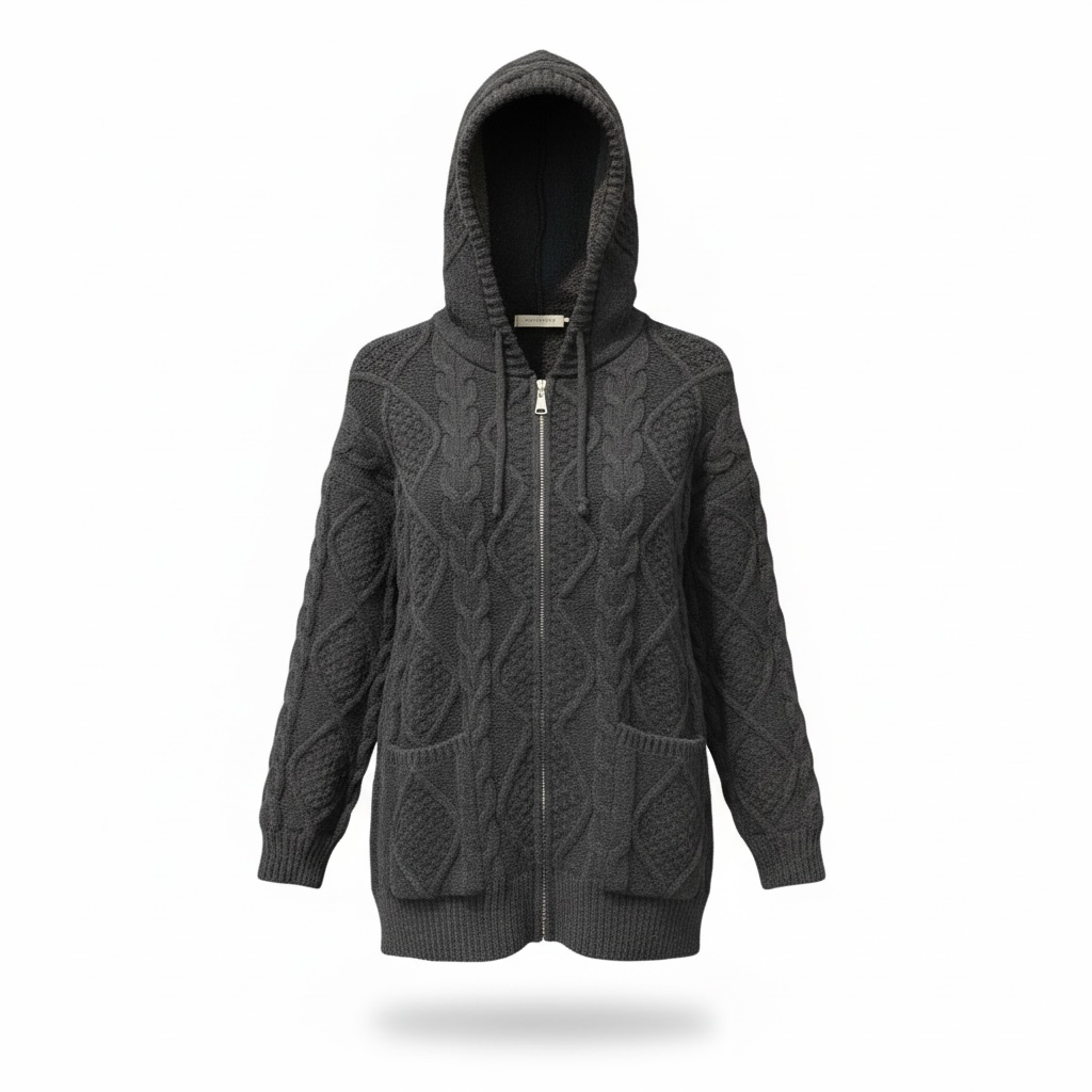 Thick Black Cable Knit Hoodie