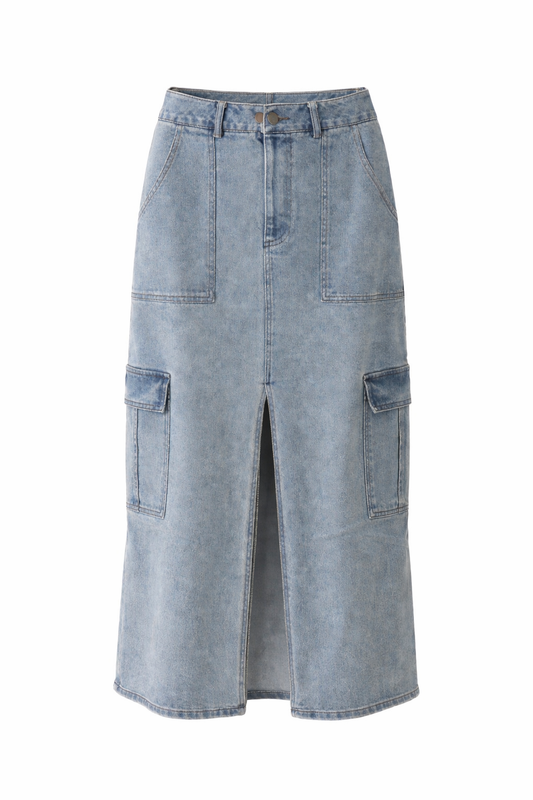 Denim Washed Cargo Skirt