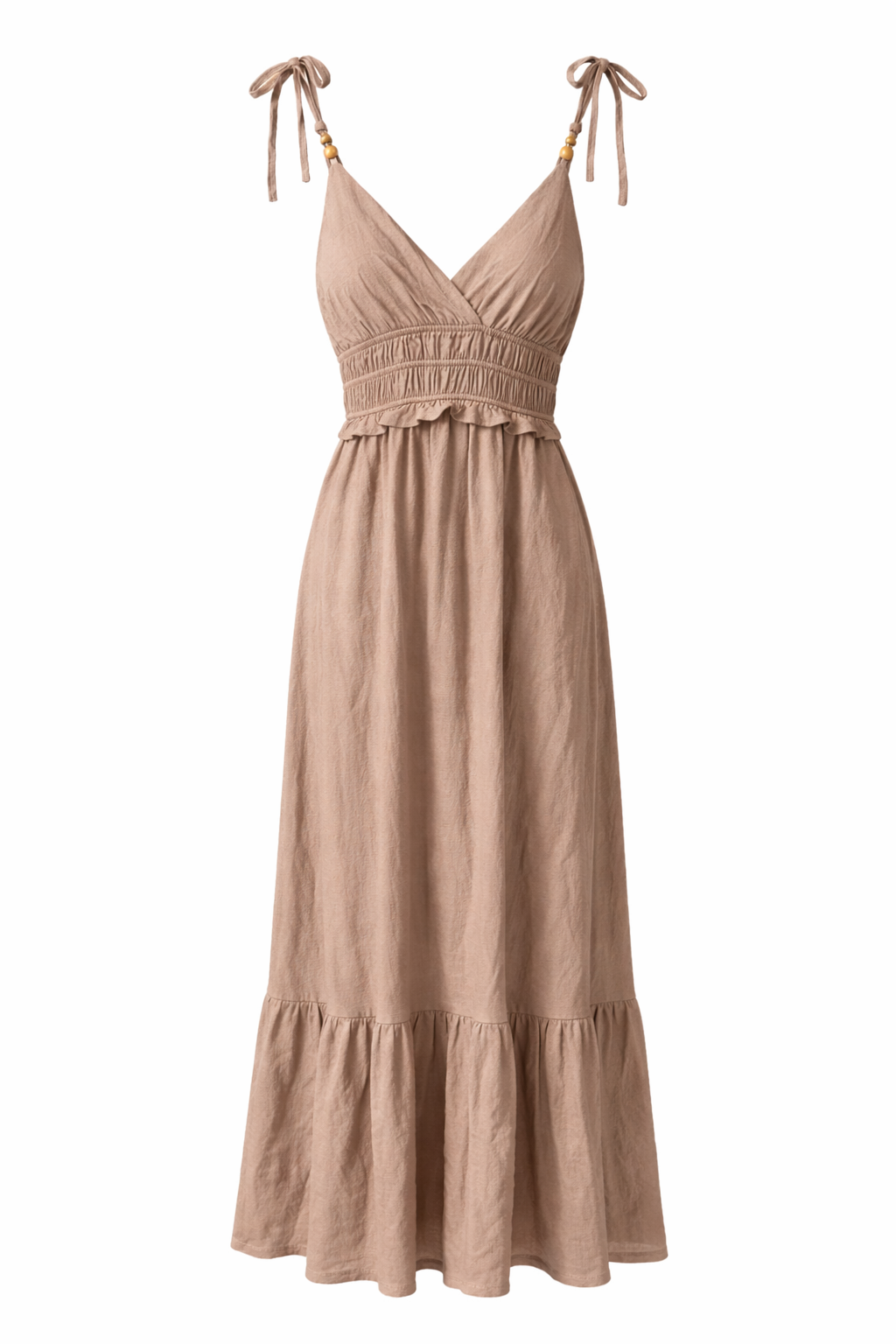Beaded Linen Tie Maxi Dress