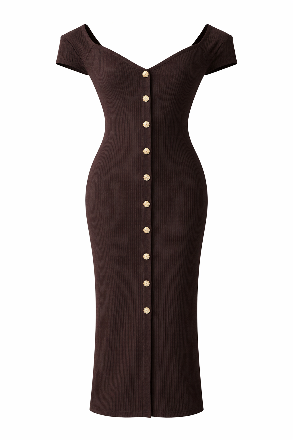 Ribbed Button Midi Dress