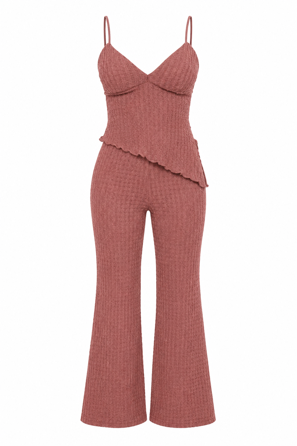 Mauve Asymmetrical Textured Pants Set