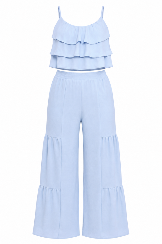 Ruffle Smock Top Two Piece Pants Set