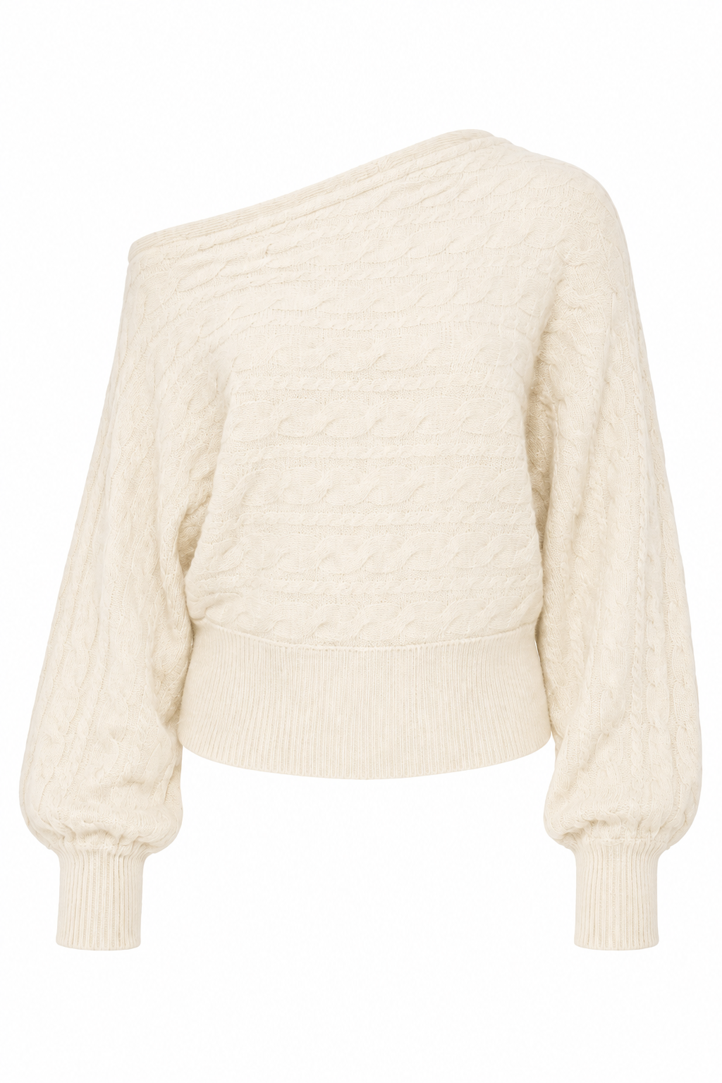 Asymmetrical Cable Knit Off the Shoulder Sweater