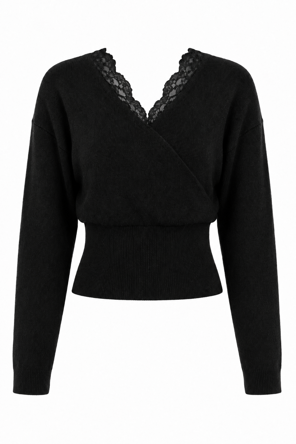 Lace Trim V Neck Knit Sweater