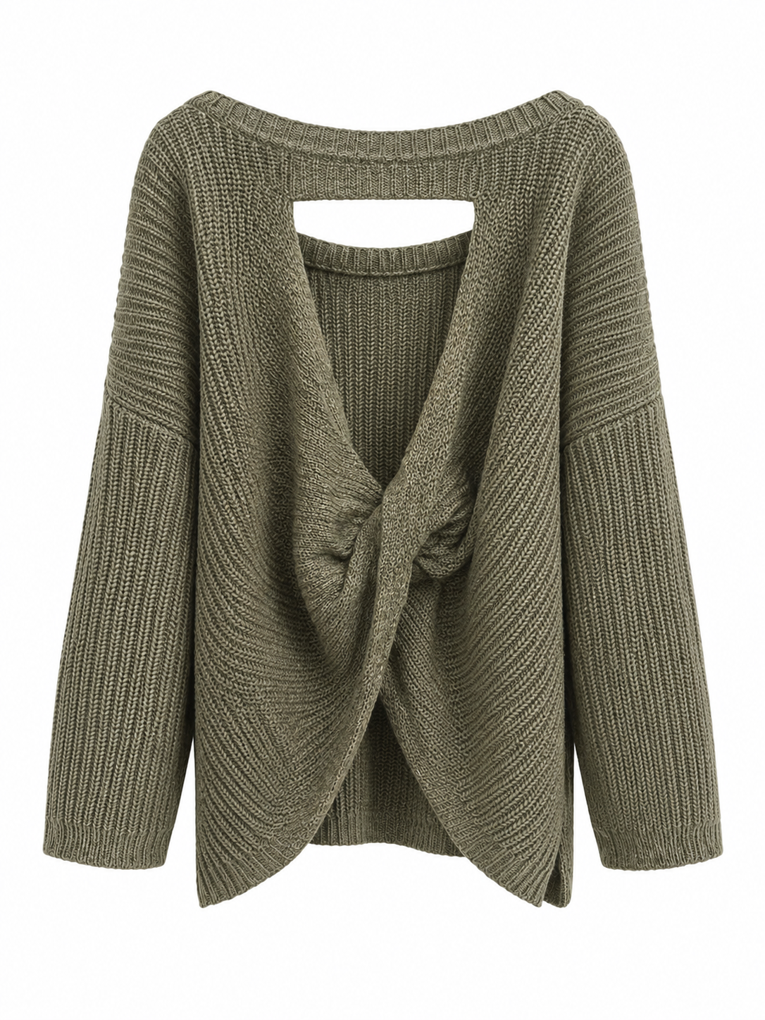 Olive Knit Twist Back Sweater