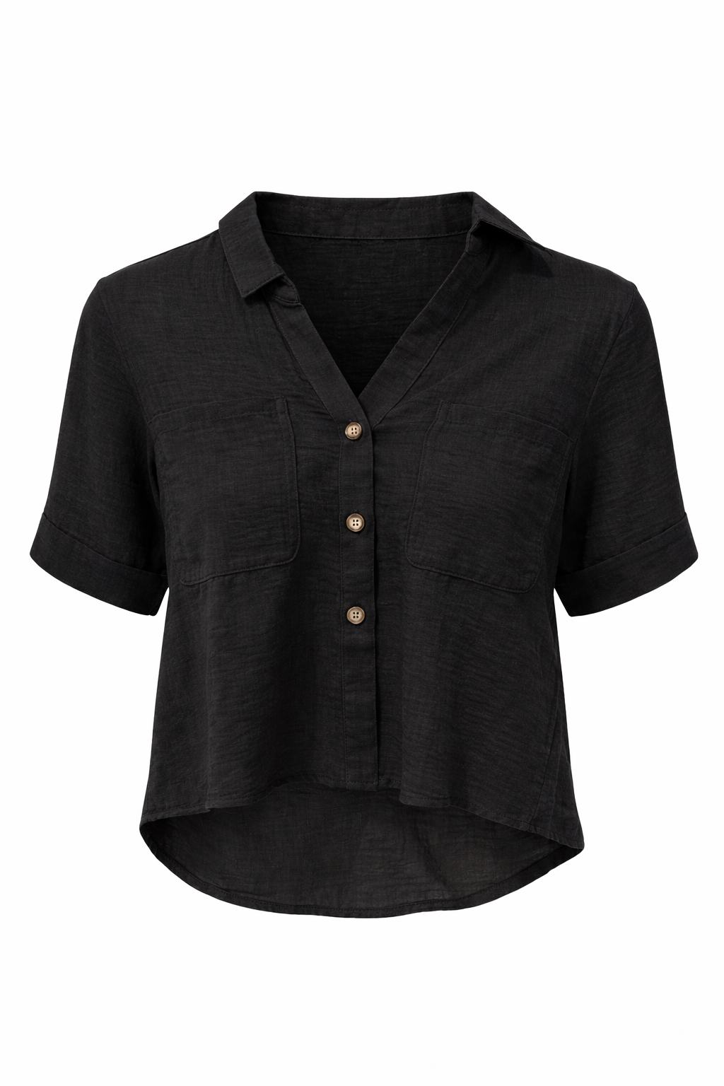 Cargo Linen High-Low Crop Shirt