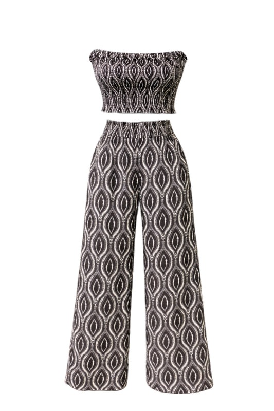 Paisley Print Strapless Two Piece Pants Set