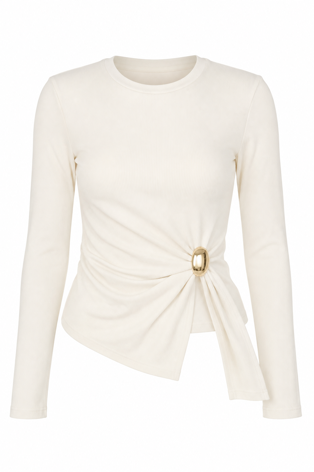 Ribbed Asymmetrical Drape Gold Accent Top