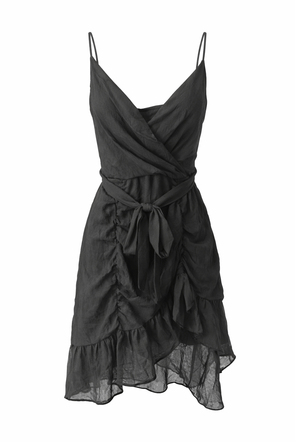 Chiffon Scrunch Ruffle Tie Mini Dress