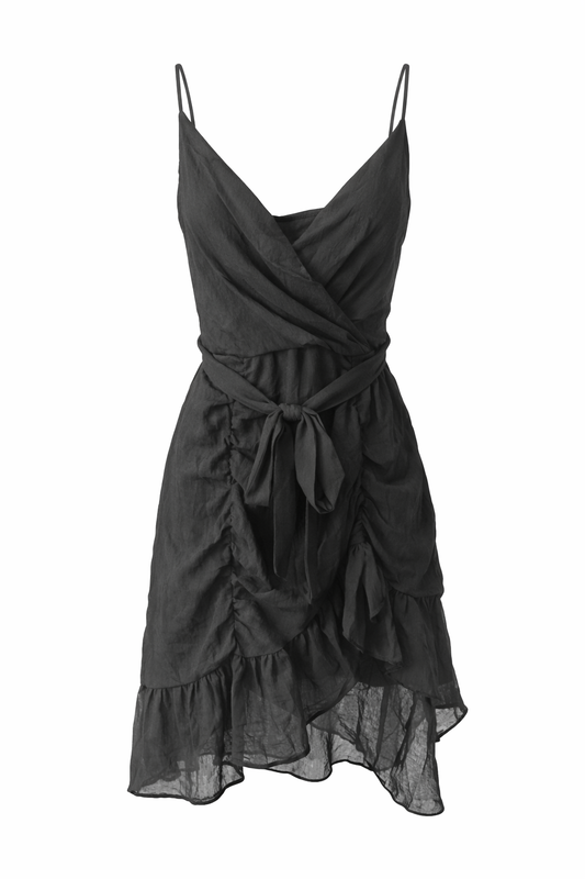 Chiffon Scrunch Ruffle Tie Mini Dress