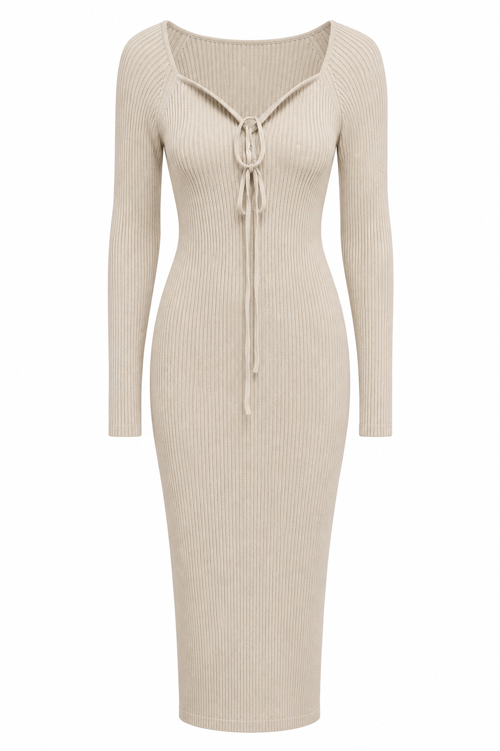 Ribbed Slit Tie Front Scrunch Sweater Dress
