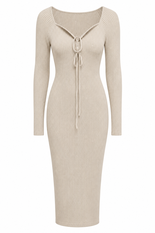 Ribbed Slit Tie Front Scrunch Sweater Dress