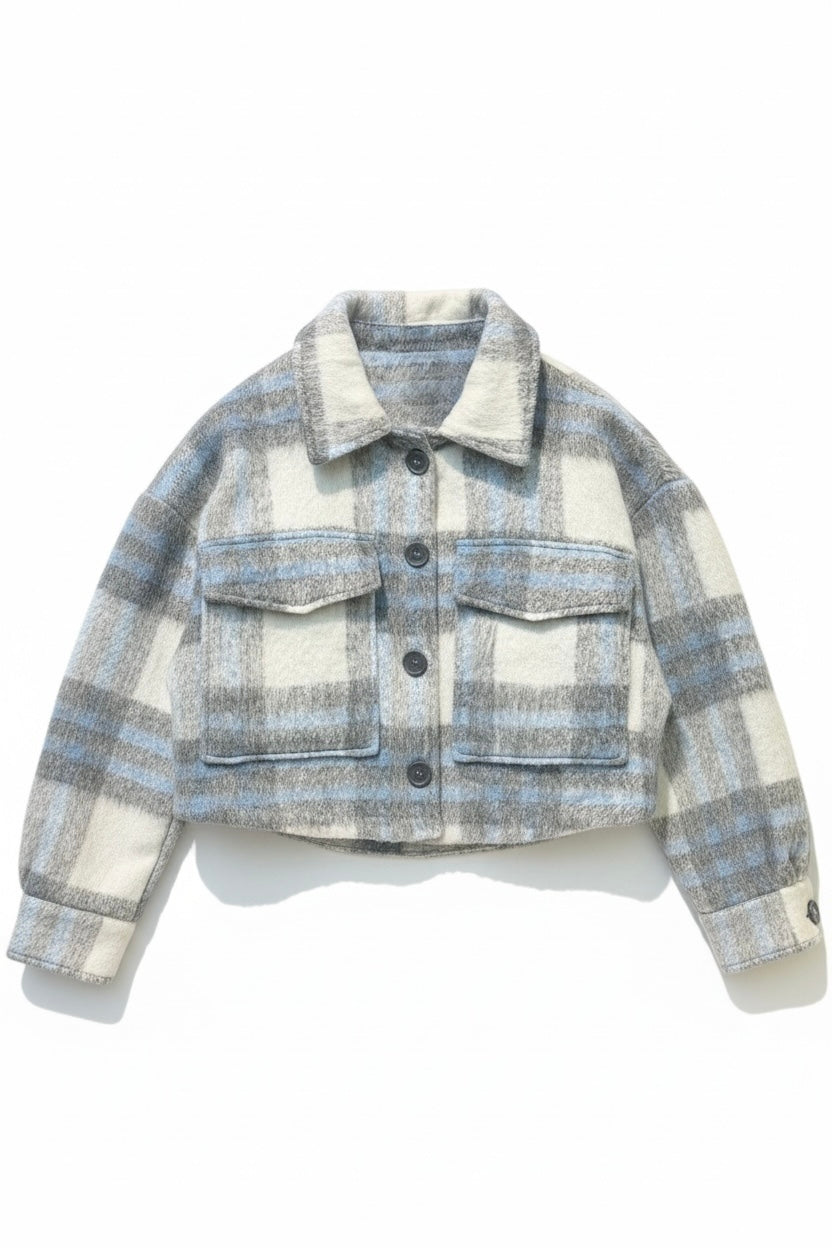 Beige plaid cropped shacket